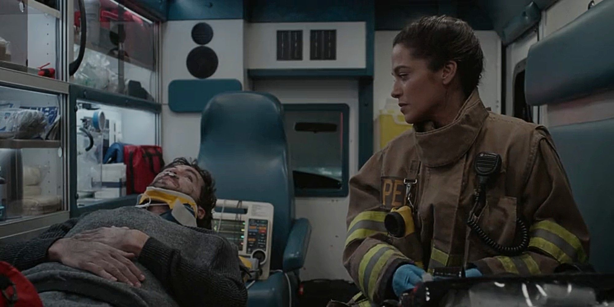 Gabriela Perez treating Finn in an ambulance in Fire Country Season 3.