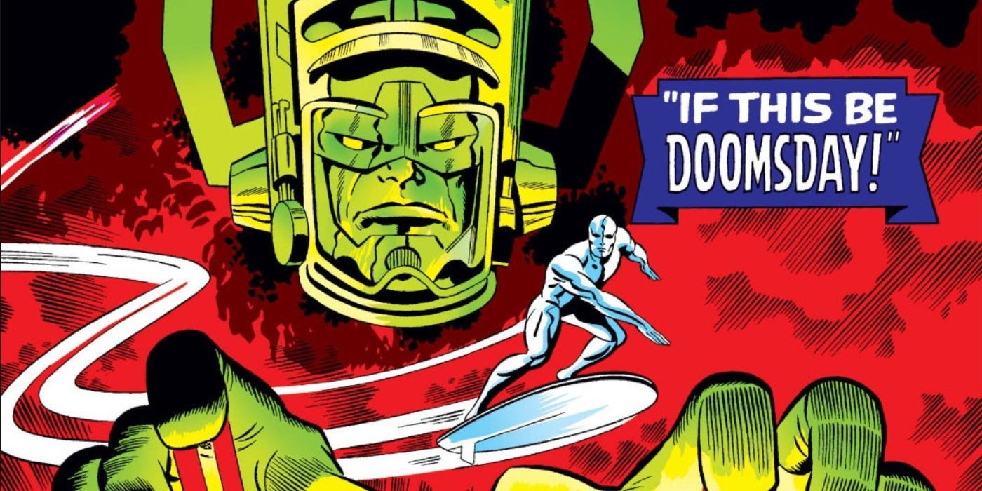Galactus and Silver Surfer on a comic cover in Marvel Comics