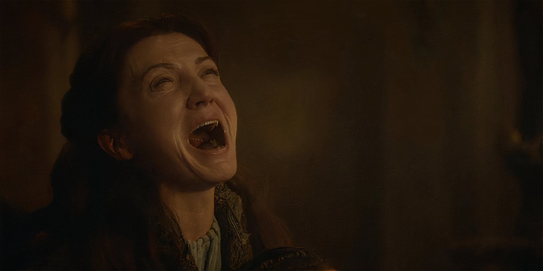 Game of Thrones Catelyn Stark screaming in sorrow in Season 3 Episode 9.