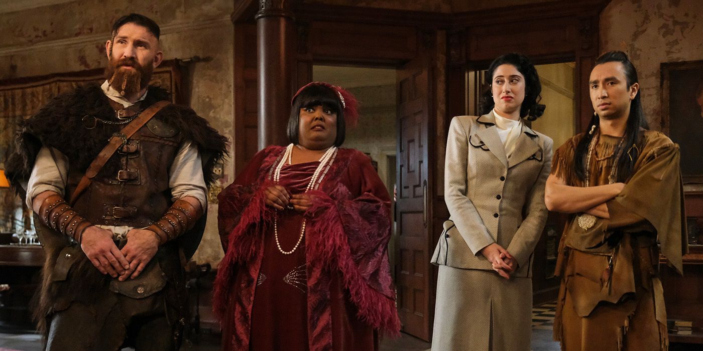 Devan Chandler Long Danielle Pinnock Taylor Ortega and Román Zaragoza in Ghosts Season 4 Episode 18