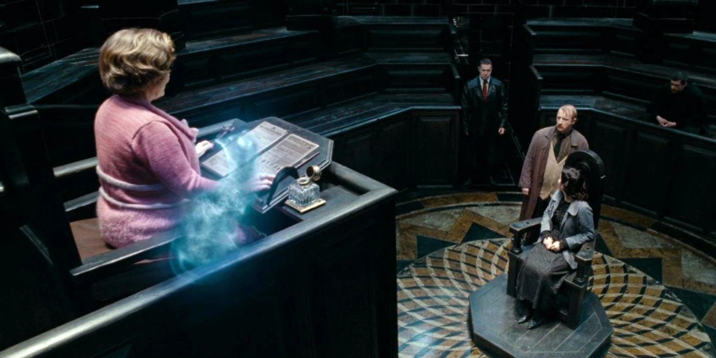 Mary Elizabeth Cattermole sits in a chair, on trial in Harry Potter and the Deathly Hallows Part 1.