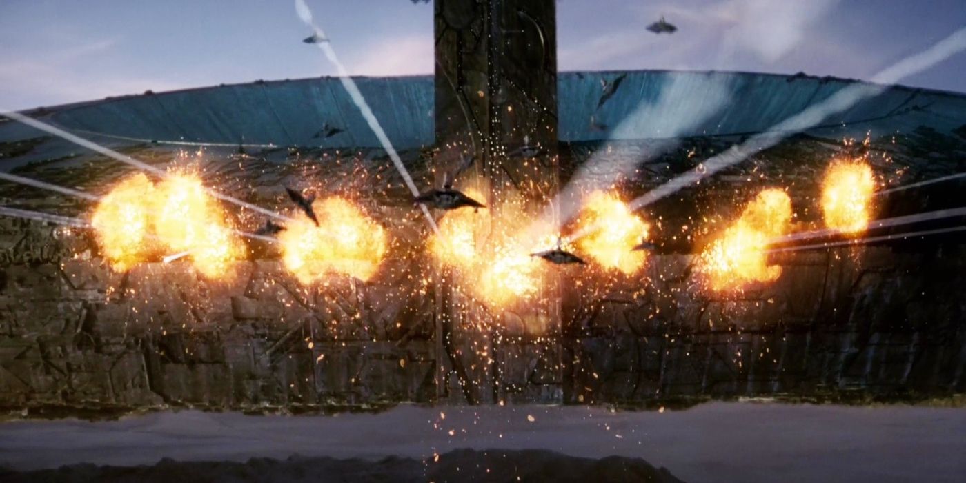 Image from the final battle scene from &lsquo;Independence Day&rsquo; (1996).