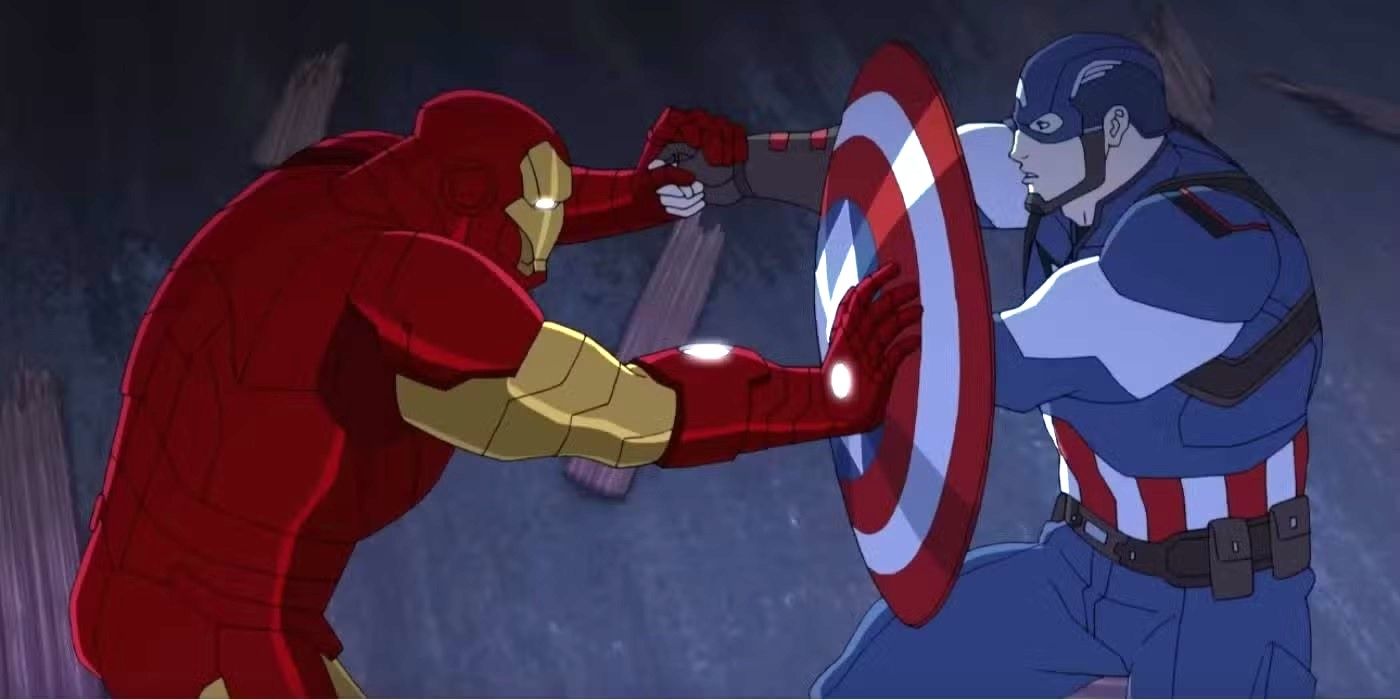 Iron Man and Captain America locked in combat in Avengers Assemble.
