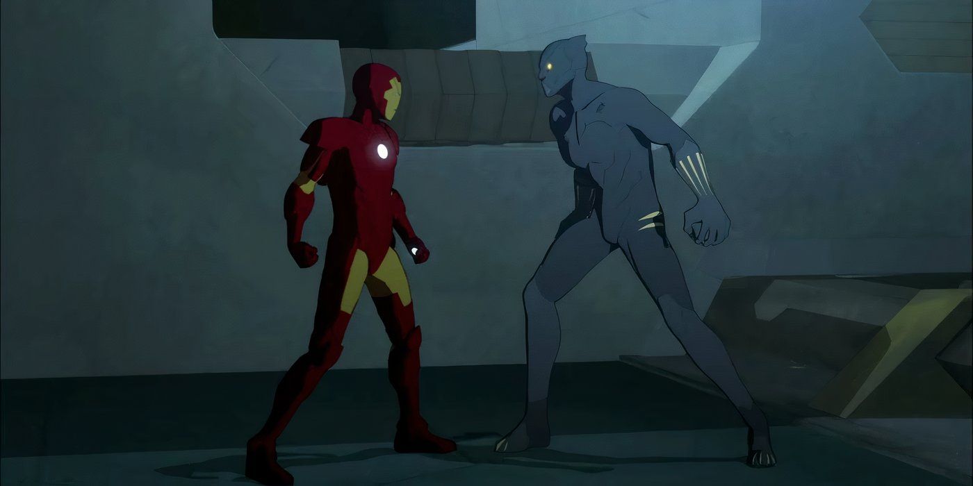 Iron Man facing off against Black Panther in Iron Man: Armored Adventures.