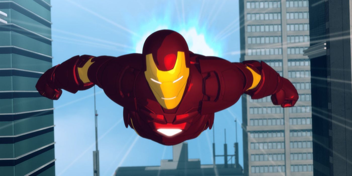 Iron Man flying forward in the animated series Iron Man: Armored Adventures.