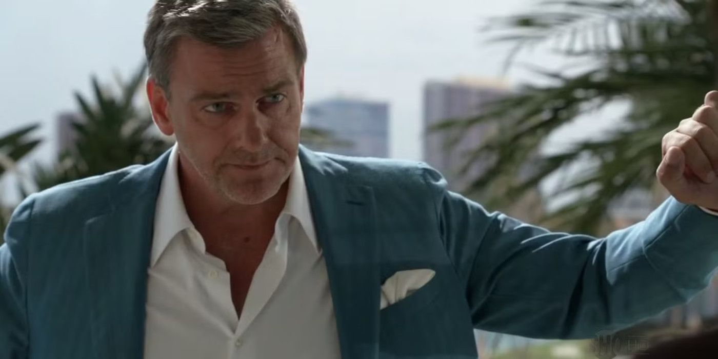 Isaak Sirko, dressed in a suit, looks sternly at someone in Dexter.