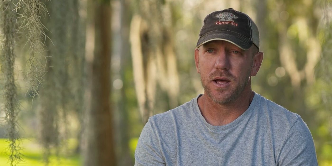 Jacob Landry from &lsquo;Swamp People&rsquo; wearing a cap and talking in an aside interview.