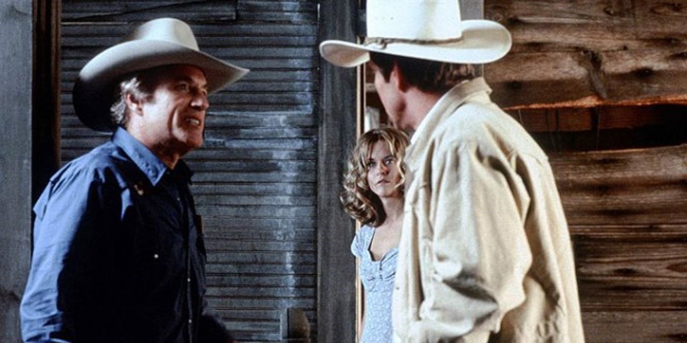 James Caan as Roy Sweeney, Meg Ryan as Kay Davies and Dennis Quaid as Arlis Sweeney in Flesh and Bone