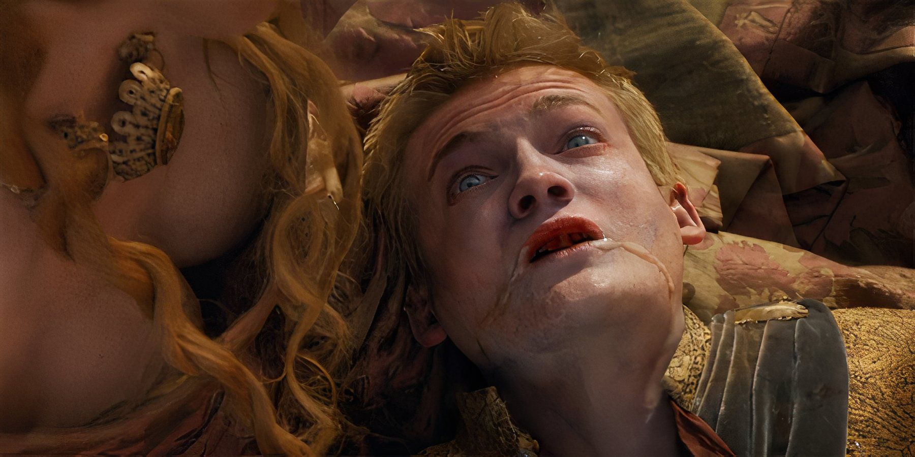 Joffrey lies still in his mother&rsquo;s arms, while bloated and foaming at the mouth, in the Game of Thrones series.