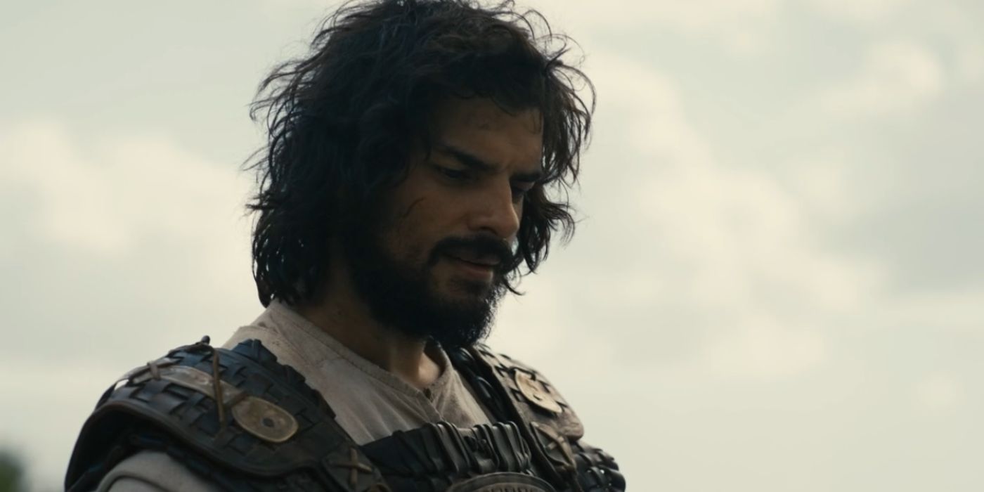 Ethan Kai as Jonathan wearing armor and looking down in House of David.