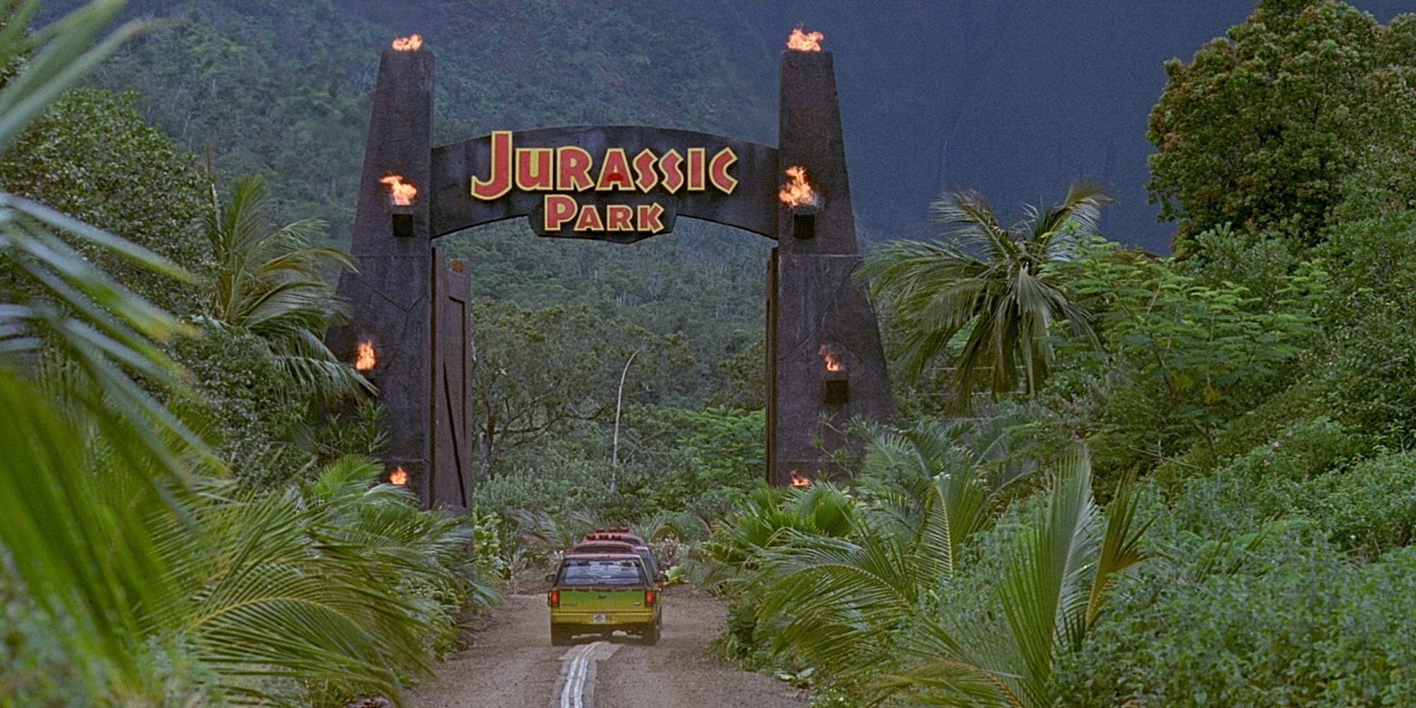 The entry gates to the tram operated tour in 'Jurassic Park'