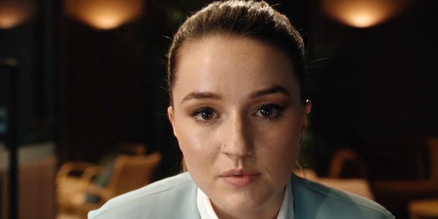 Kaitlyn Dever in Apple Cider Vinegar stares into the camera with a serious expression.