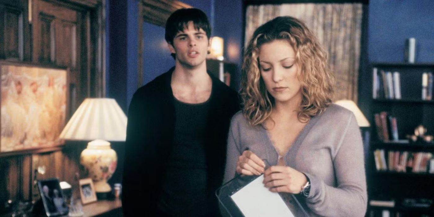 James Marsden as Derrick in the background talks to Kate Hudson as Naomi in Gossip.
