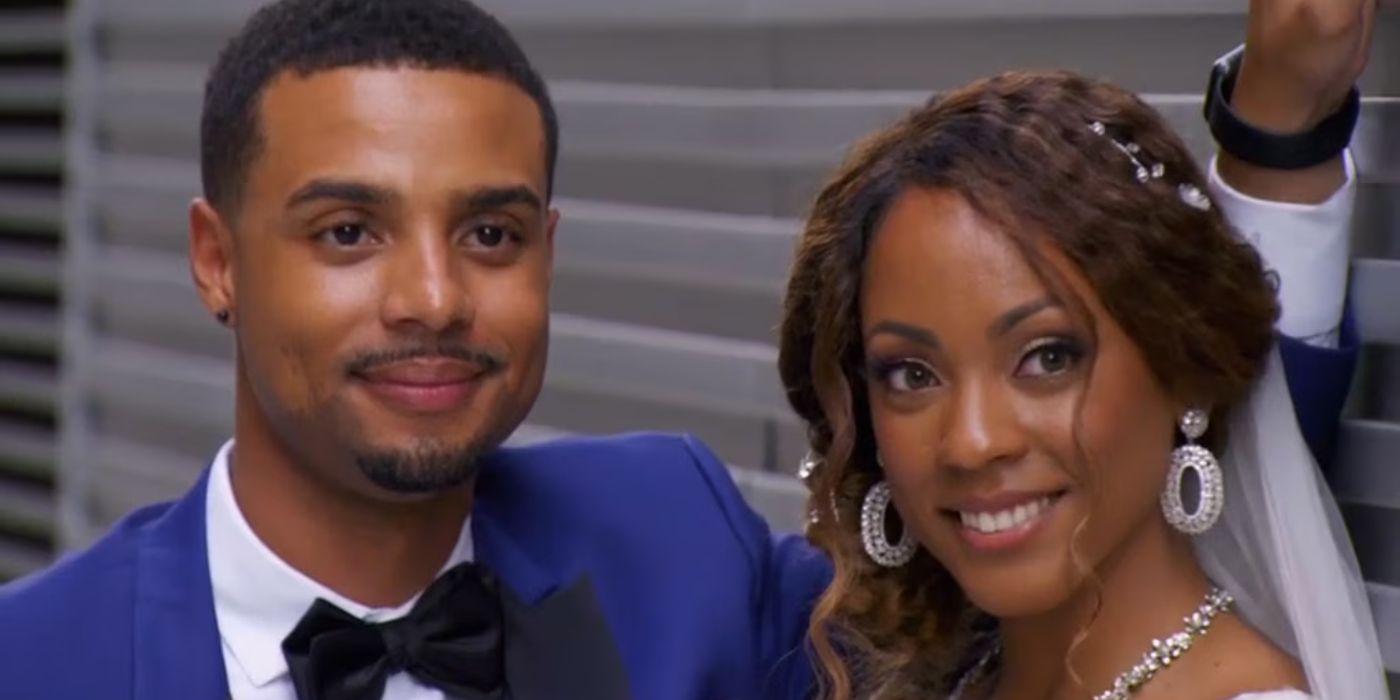 Brandon and Taylor smile slightly in wedding clothes during Season 10 of &lsquo;Married at First Sight.'