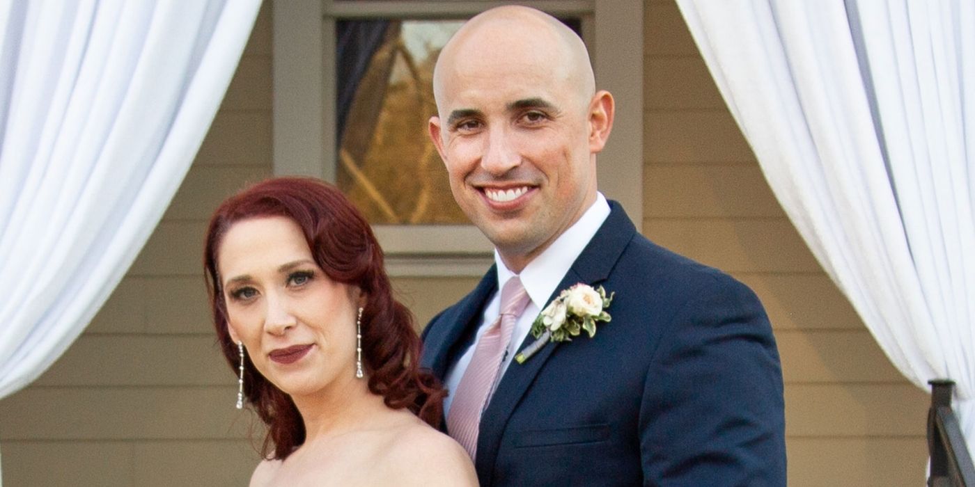 Jamie and Elizabeth pose together in wedding attire on Season 9 of &lsquo;Married at First Sight.'