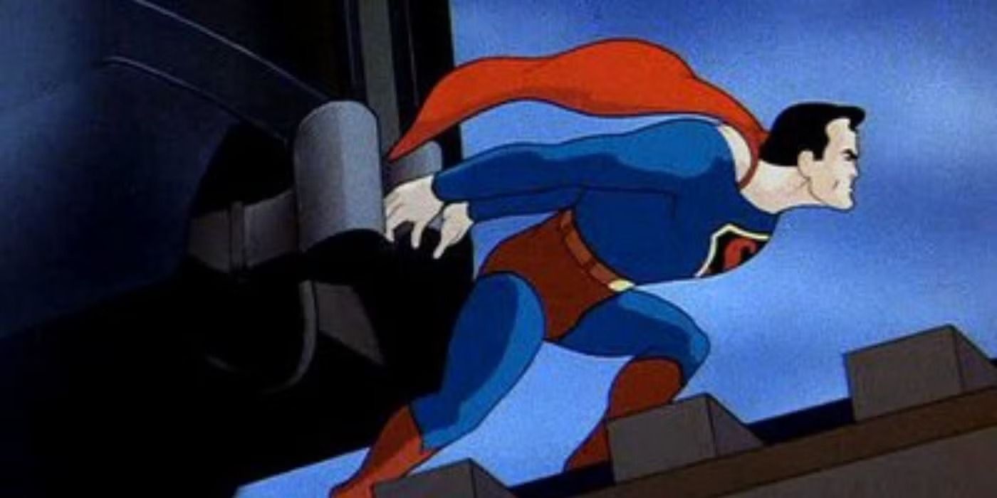 Superman pulling a train in Fleischer Studios' Superman