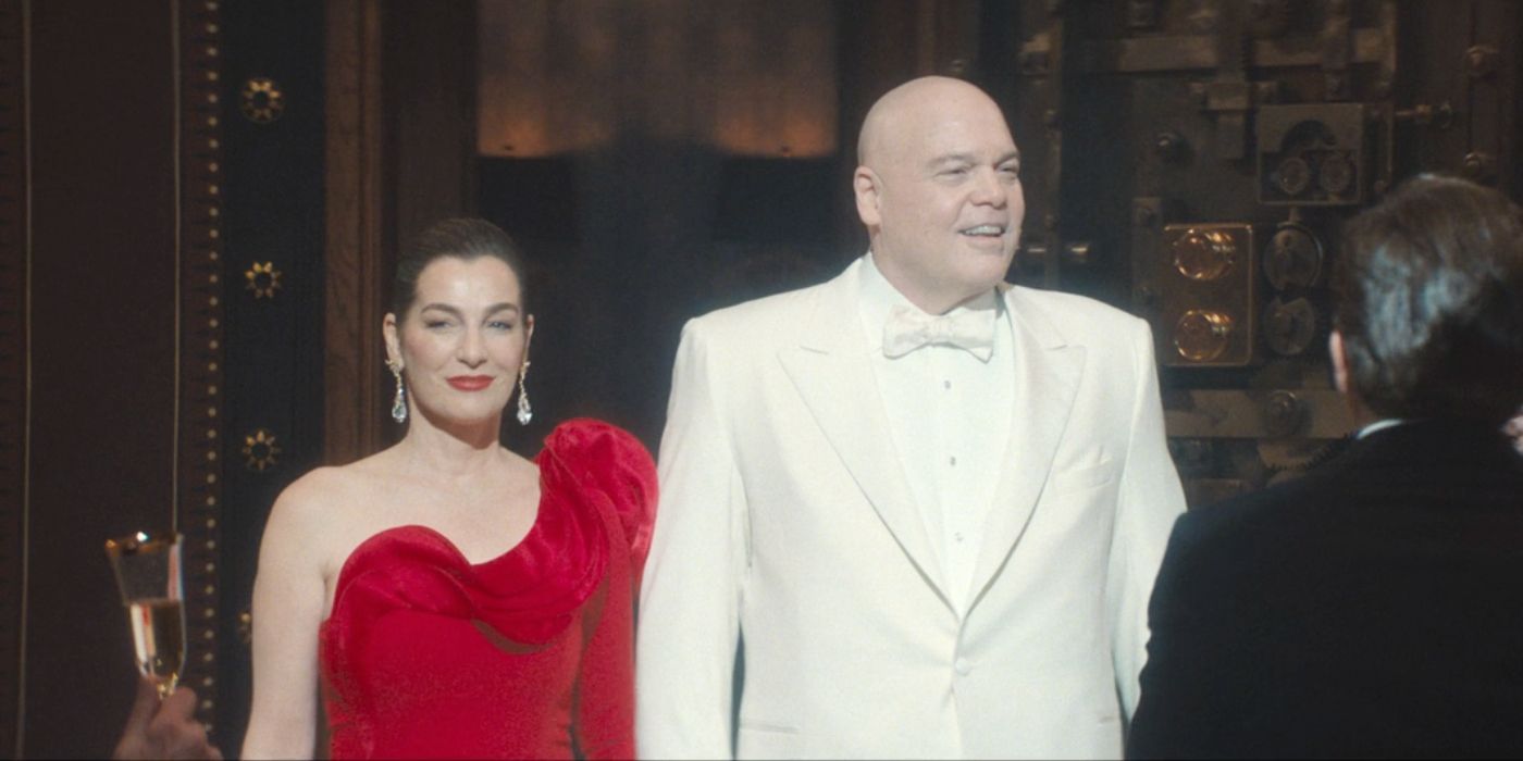 Mayor Fisk (Vincent D&rsquo;Onofrio) and First Lady Fisk (Ayelet Zurer) making their grand entrance in &lsquo;Daredevil: Born Again&rsquo; Episode 8.