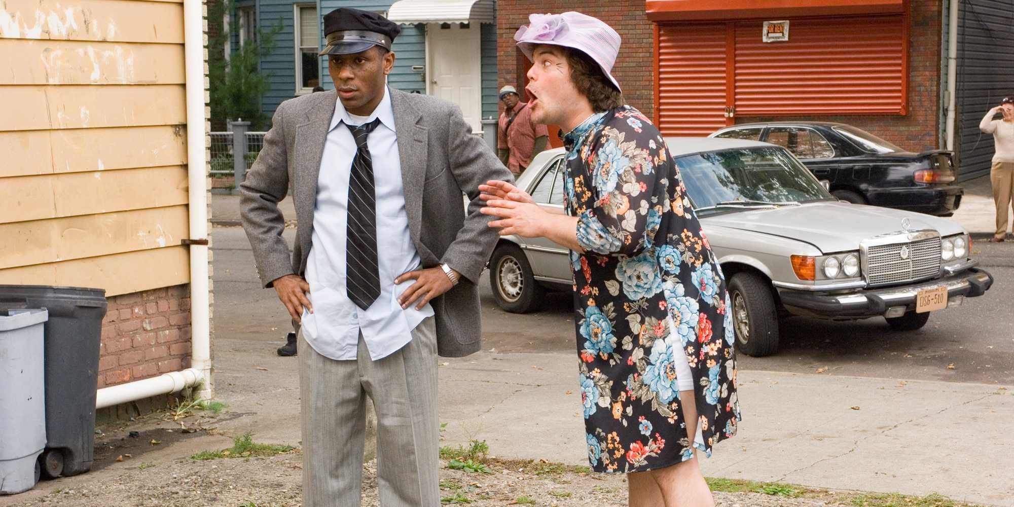 Mike (Mos Def) and Jerry (Jack Black) in costume in &lsquo;Be Kind Rewind&rsquo;