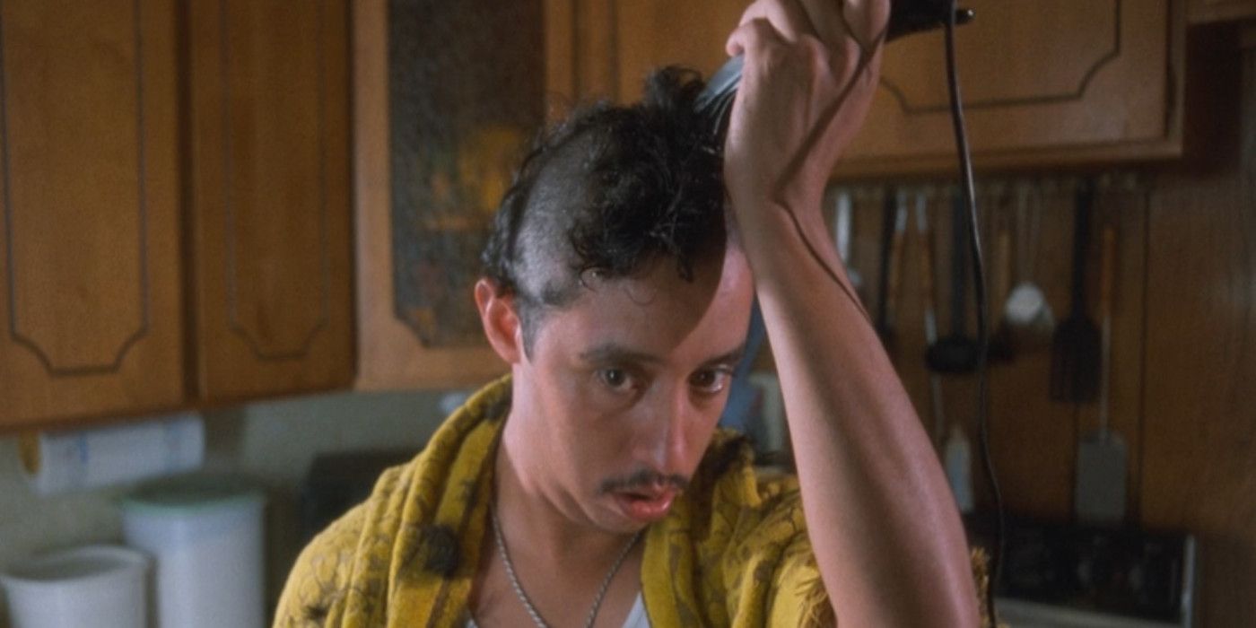 Efren Ramirez as Pedro shaves his head in the kitchen in Napoleon Dynamite.