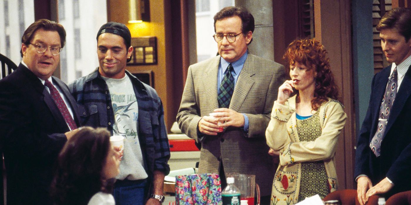 Workers gather together in NewsRadio.