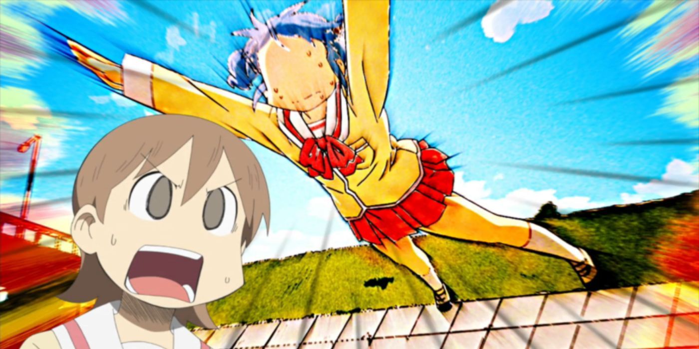 Girl jumping in the air from Nichijou