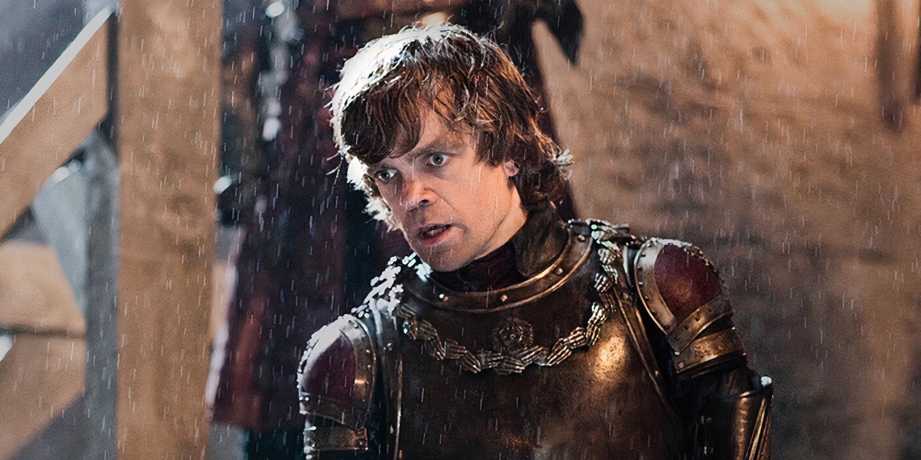 Peter Dinklage as Tyrion Lannister looking bereft in Game of Thrones Blackwater.