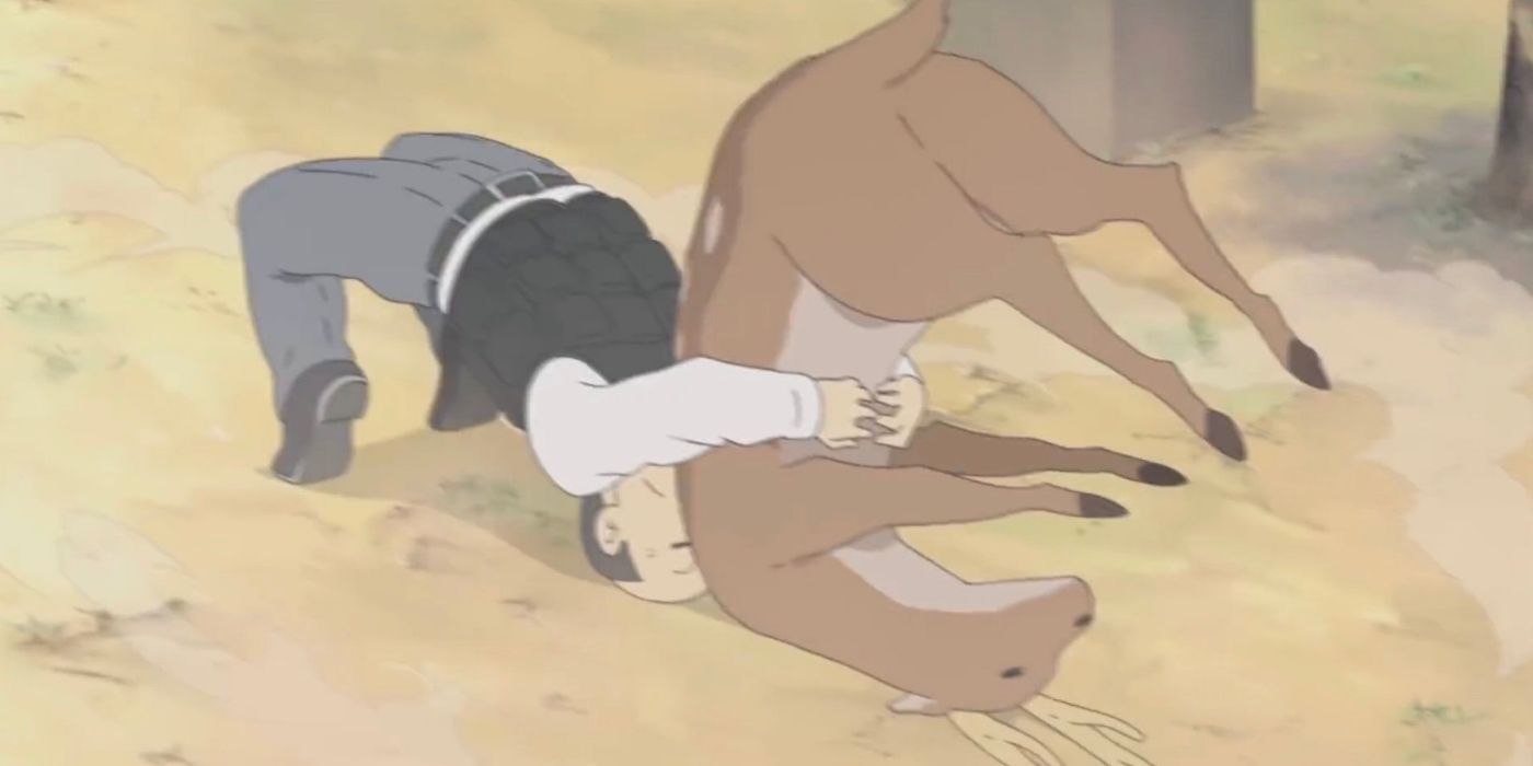 Principal suplexing a deer in Nichijou
