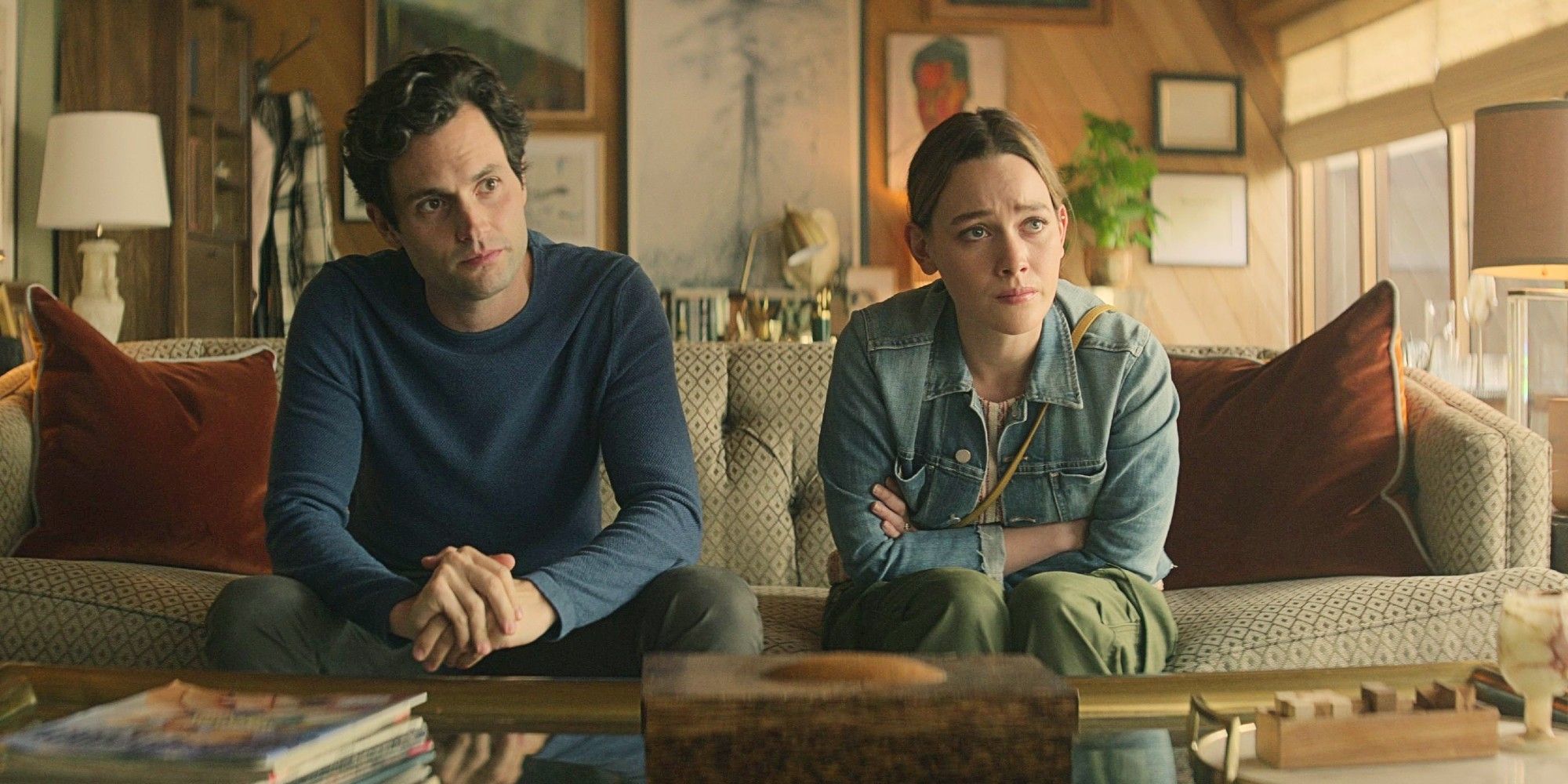 Joe Goldberg and Love Quinn in couples therapy in You Season 3.