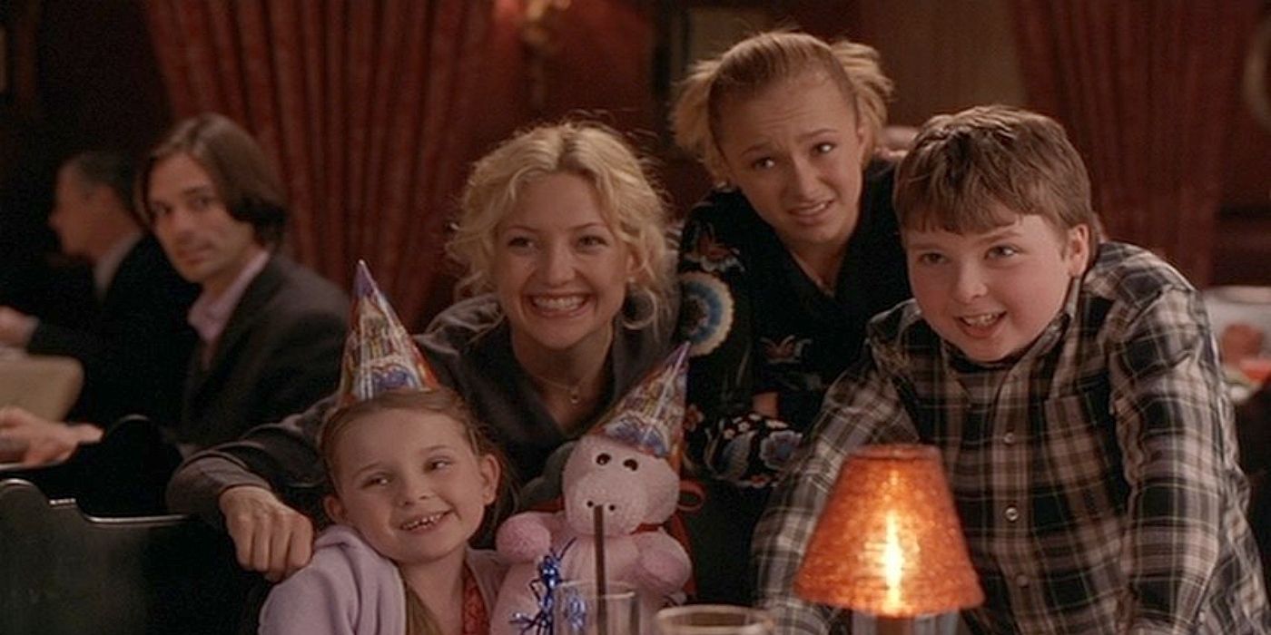 Kate Hudson, Hayden Panettiere, Abigail Breslin, and Henry Breslin smiling for a photo in Raising Helen.