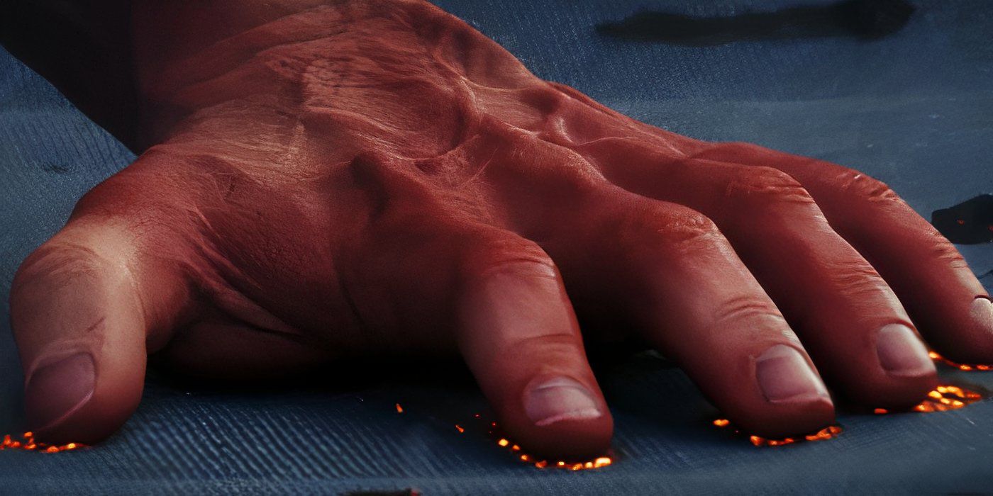 Red Hulk's hand burning the carpet in Captain America: Brave New World.