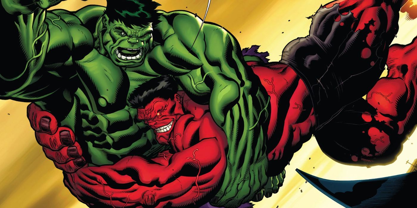 Red Hulk tackling Hulk in Marvel Comics