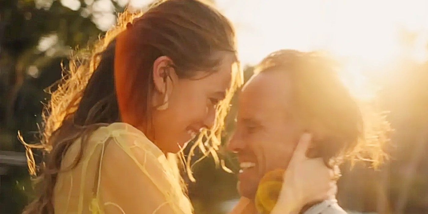 Chelsea and Rick embracing and smiling in the Season 3 finale of The White Lotus.