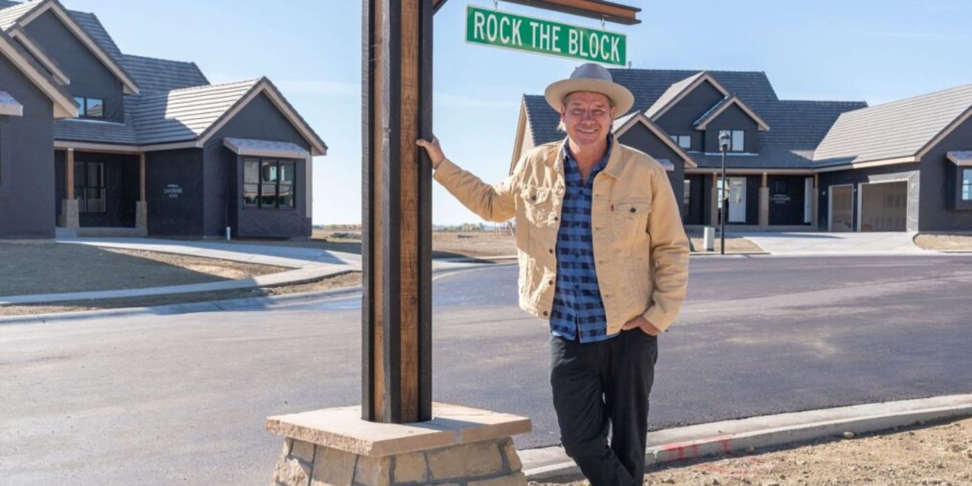 Ty Pennington stands by the street sign on &lsquo;Rock the Block&rsquo; Season 6.