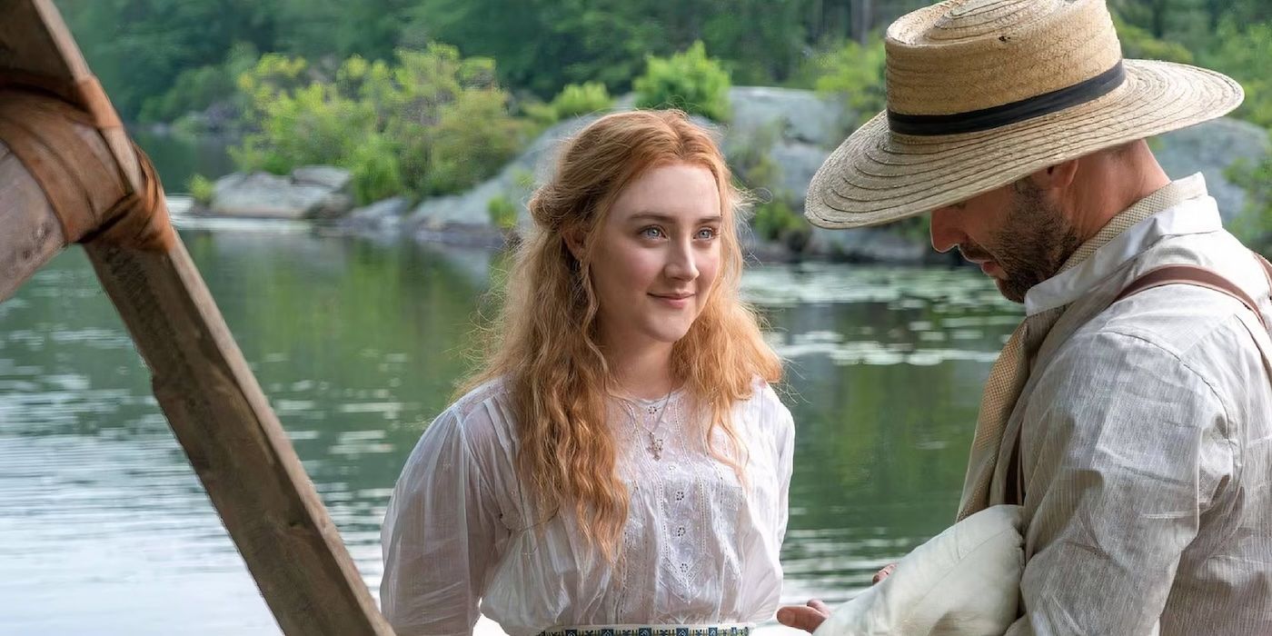 Saoirse Ronan as Nina looking at Corey Stoll as Boris in The Seagull.