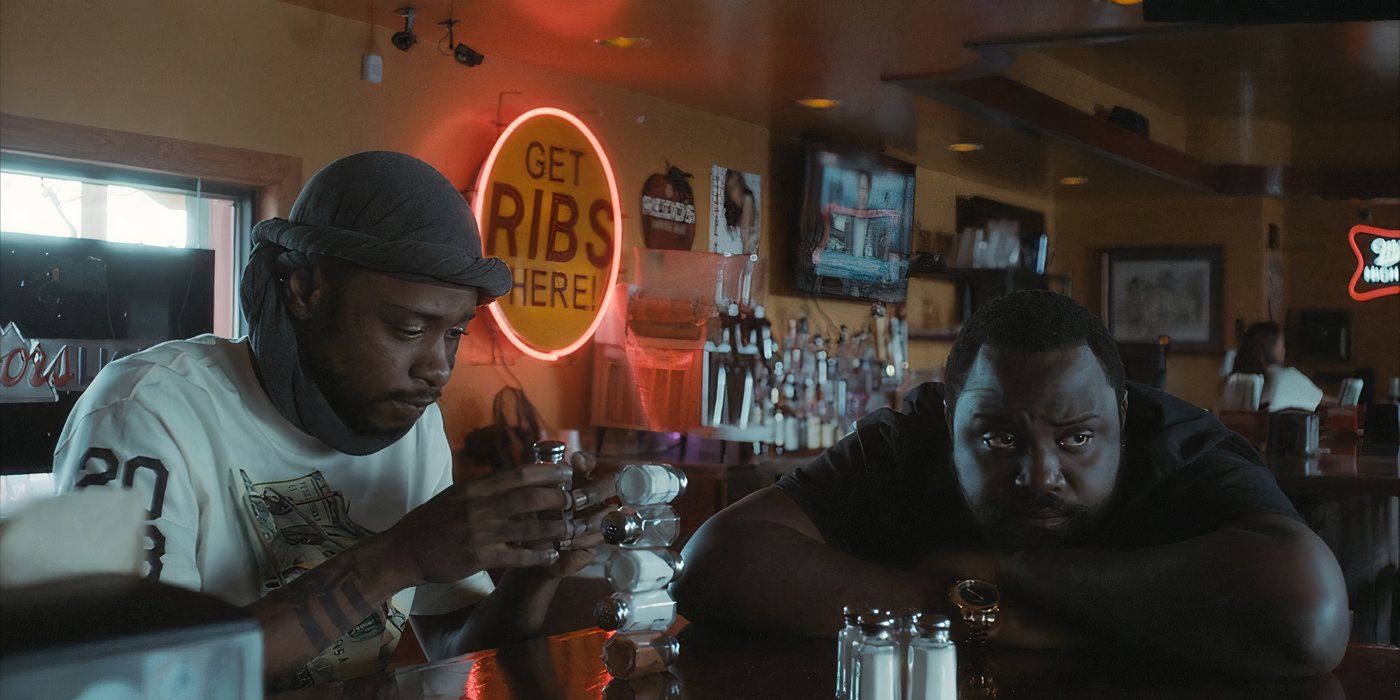 LaKeith Stanfield as Darius and Brian Tyree Henry as Alfred wait for a food order at a restaurant in Atlanta.