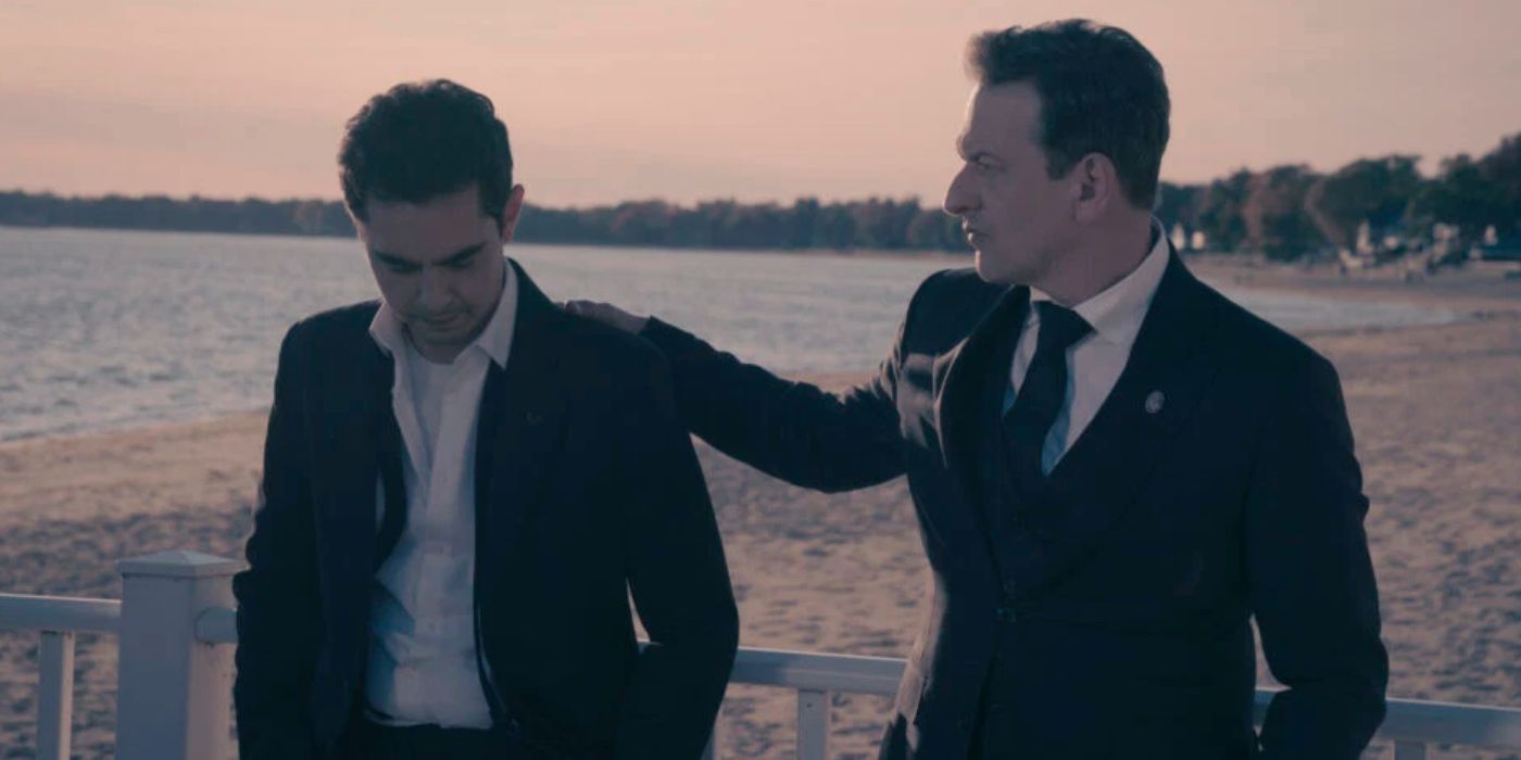 Max Minghella as Nick and Josh Charles as Commander Wharton in The Handmaid&rsquo;s Tale