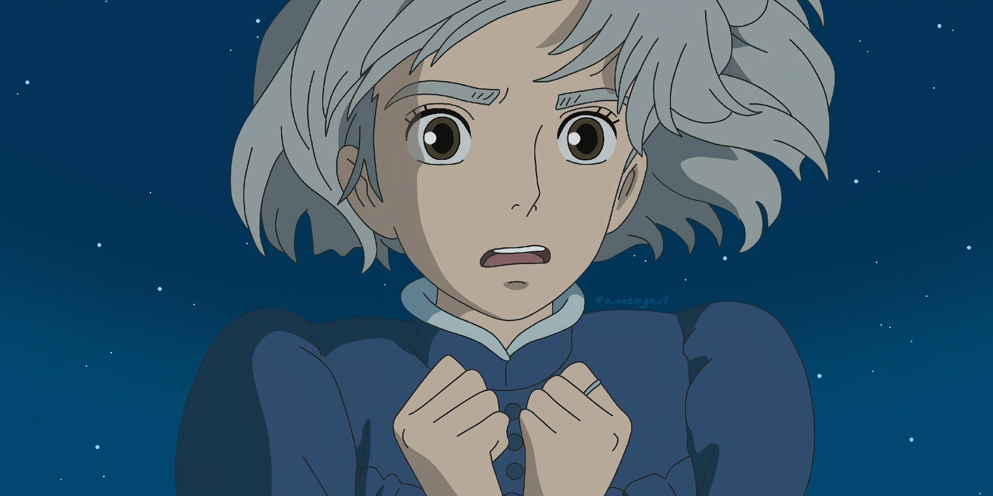 Sophie in Howl&rsquo;s Moving Castle looking scared.