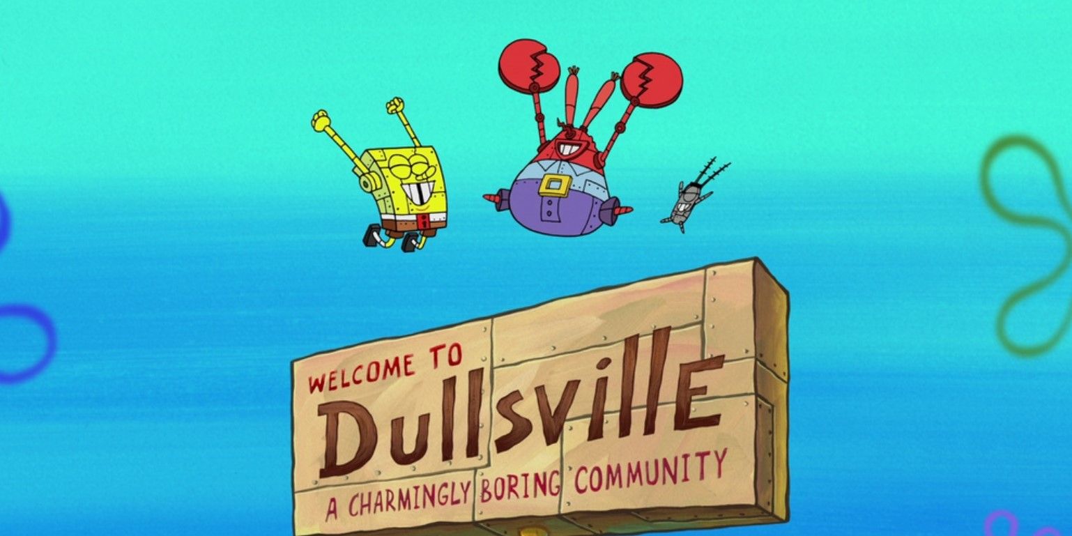 Characters by a &ldquo;Welcome to Dullsville, a charmingly boring community&rdquo; sig in SpongeBob SquarePants.