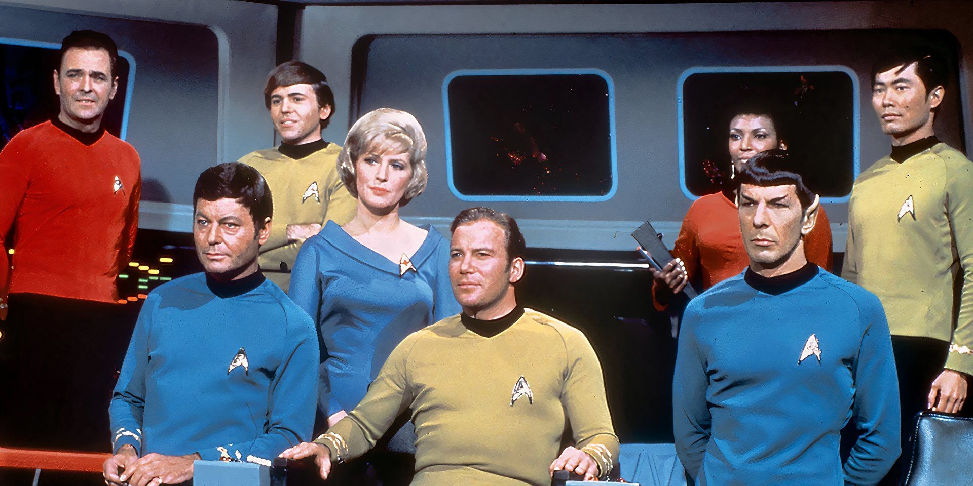 Star Trek TOS cast staring off to the side.