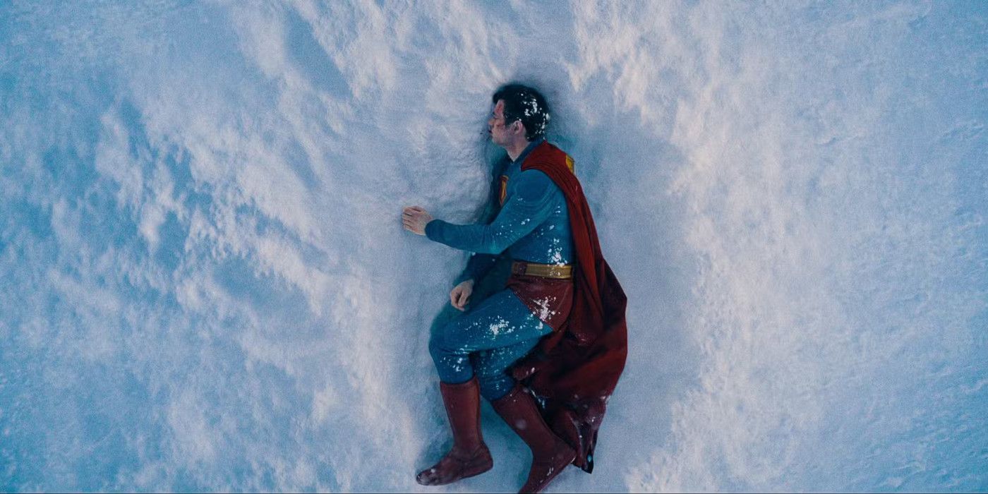 Superman lays beaten in the snow in Superman.