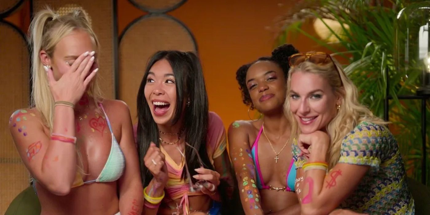 Temptation Island - Ashley, Alexa, Shante & Tayler in confessional smiling
