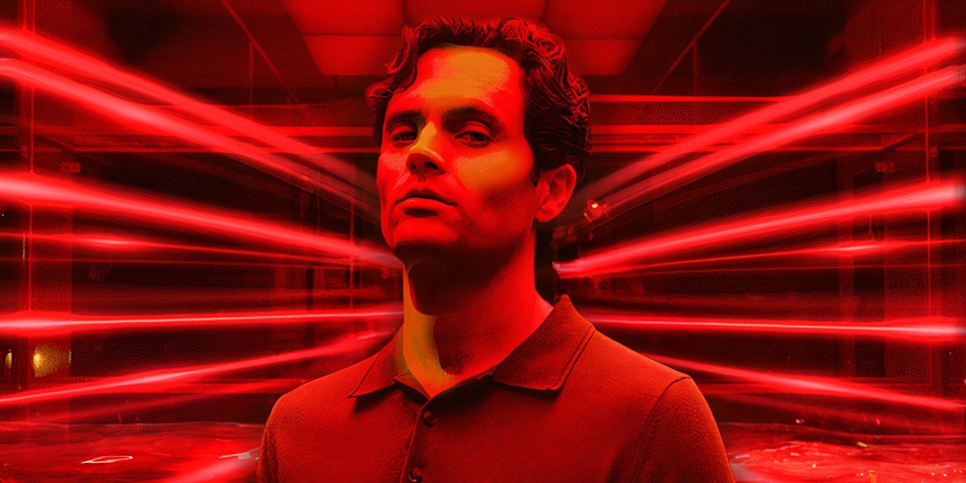 A custom image featuring Penn Badgley as Joe in You with red lasers behind.