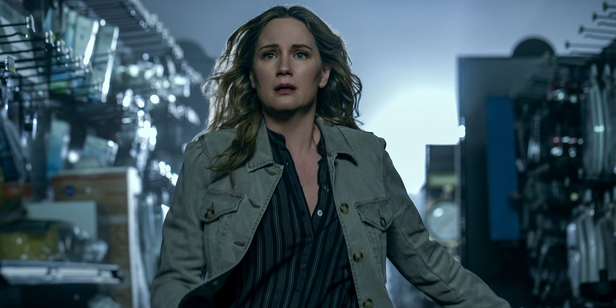 Jennifer Nettles as Maryanne looking worried while walking in The Bondsman