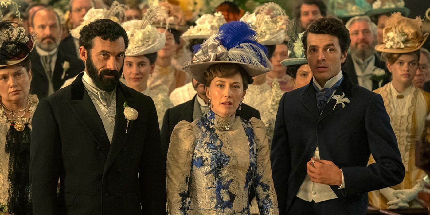 Morgan Spector, Carrie Coon, and Harry Richardson on The Gilded Age.