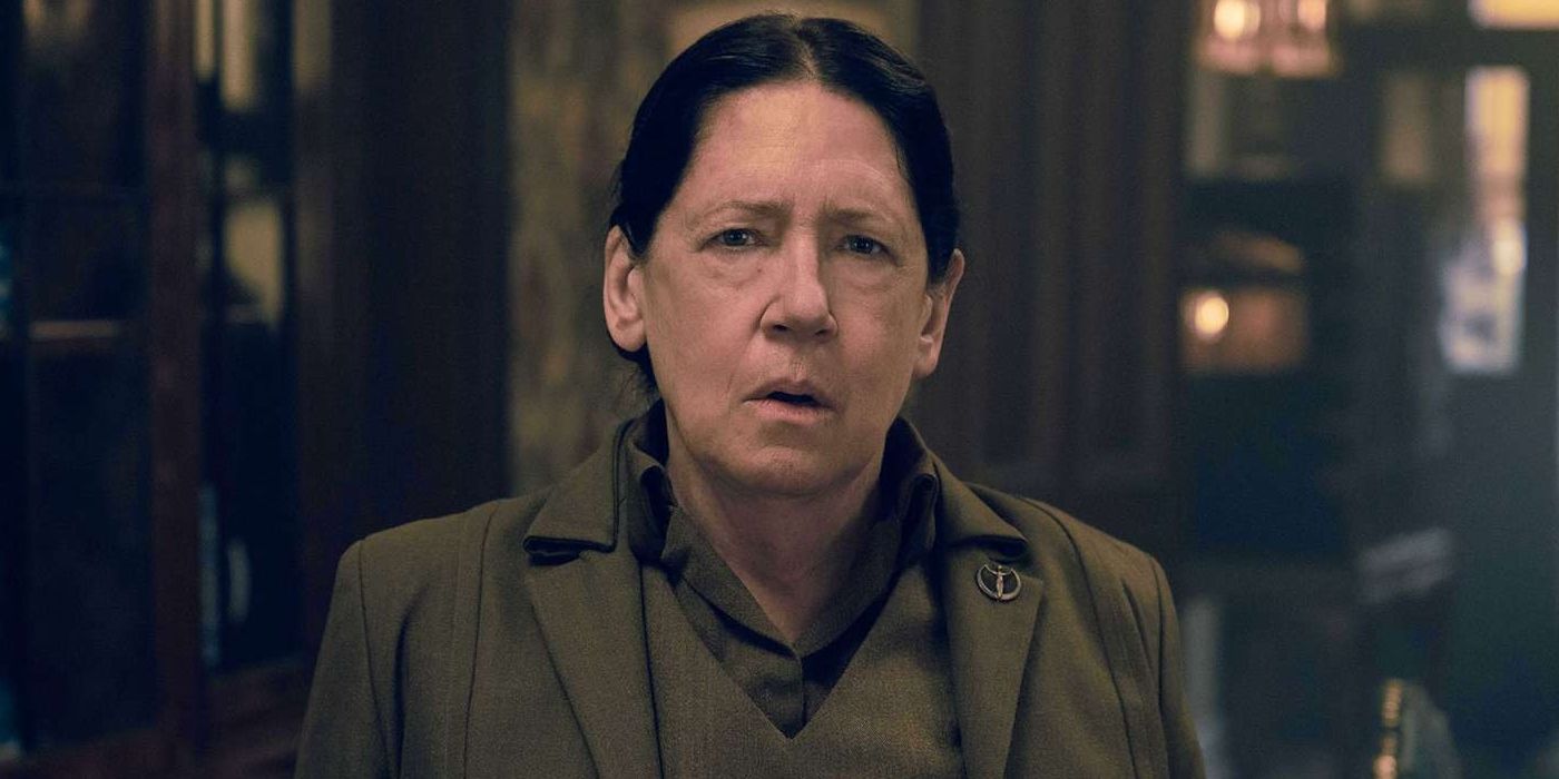 Ann Dowd as Aunt Lydia looking on with a shocked expression in a still from &lsquo;The Handmaid&rsquo;s Tale.'