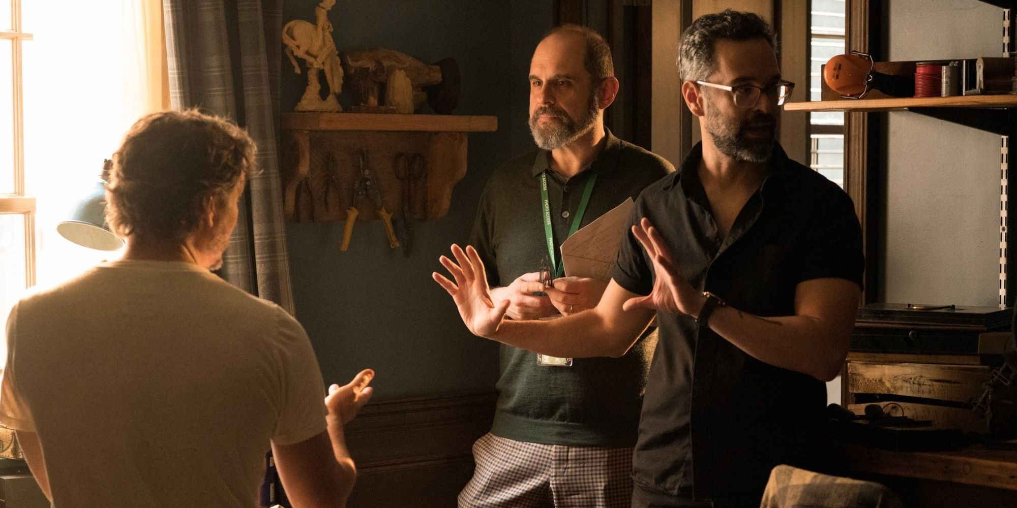 Showrunner Craig Mazin and video game creator/EP Neil Druckman during the filming of The Last of Us Season 2