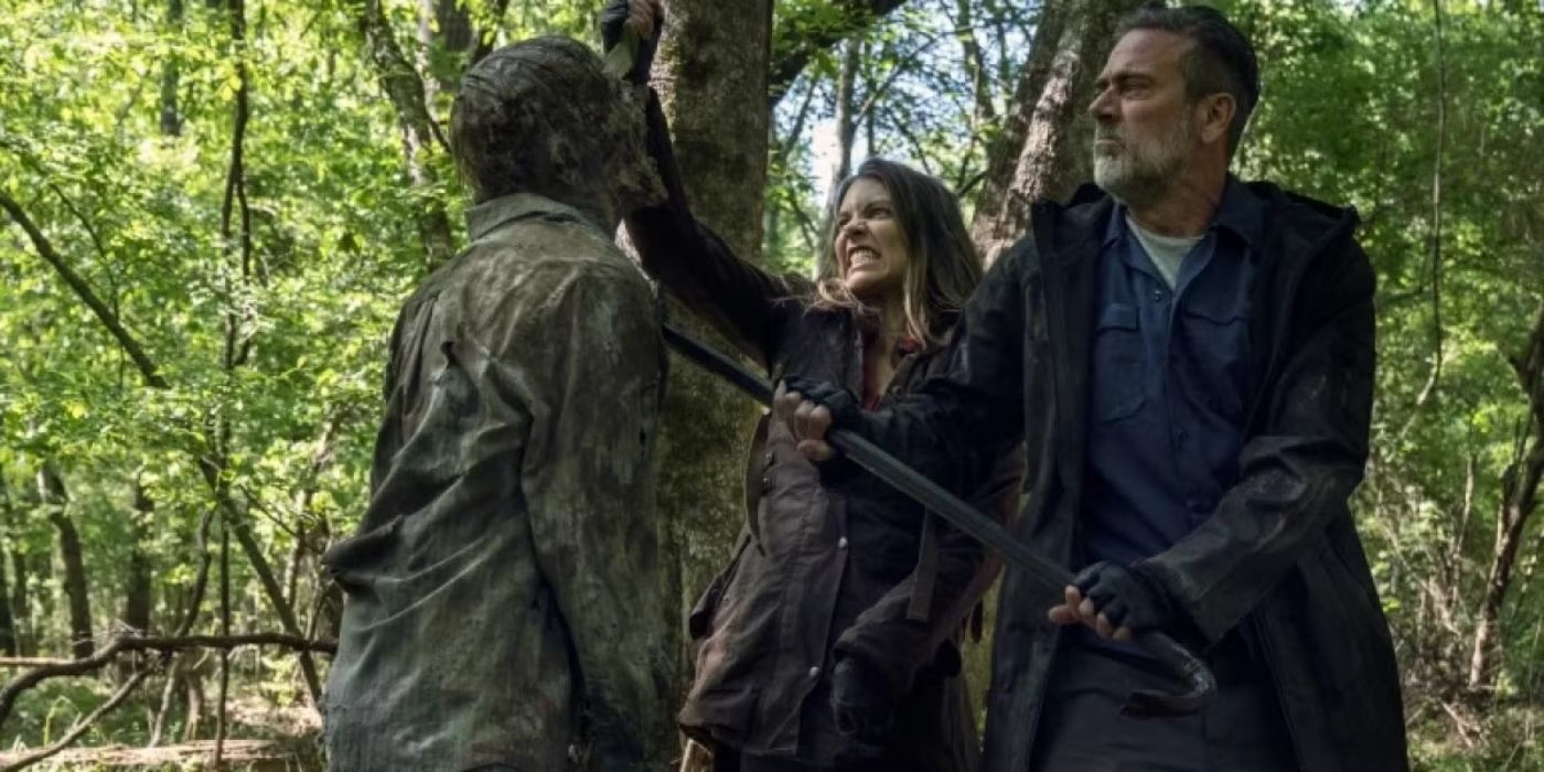 Maggie (Lauren Cohan) and Negan (Jeffrey Dean Morgan) kill a walker on &lsquo;The Walking Dead&rsquo;.