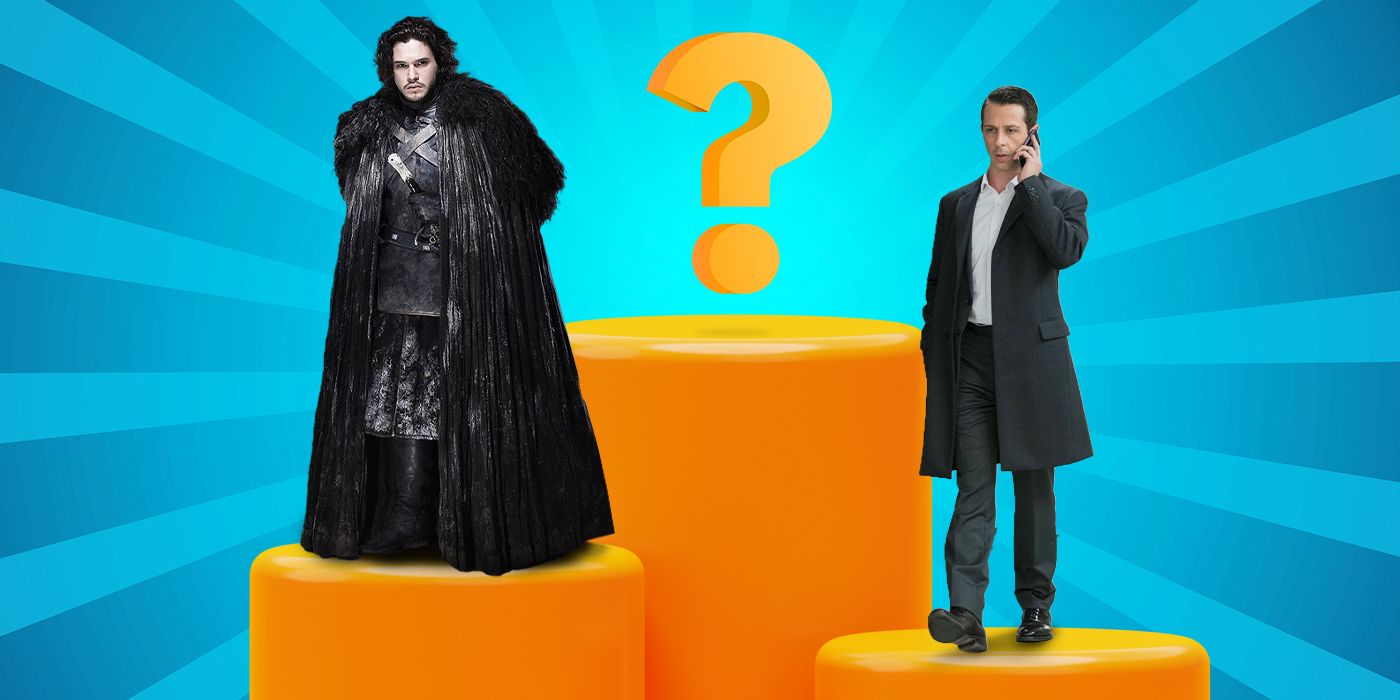 Jon Snow and Kendall Roy standing on a platform
