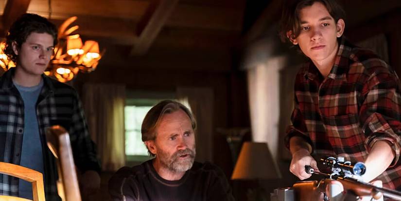 Ashton Shaw (Lee Tergesen) teaching his sons, Colter (Prestyn Bates) and Russell (Mathew Nelson-Mahood), how to use a gun on 'Tracker.'