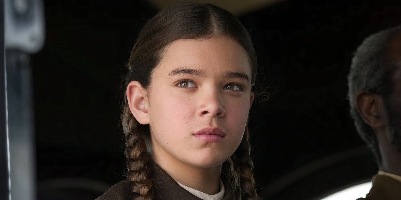 Hailee Steinfeld with braids looks deeply into the distance for her Oscar-nominated role in True Grit (2010).